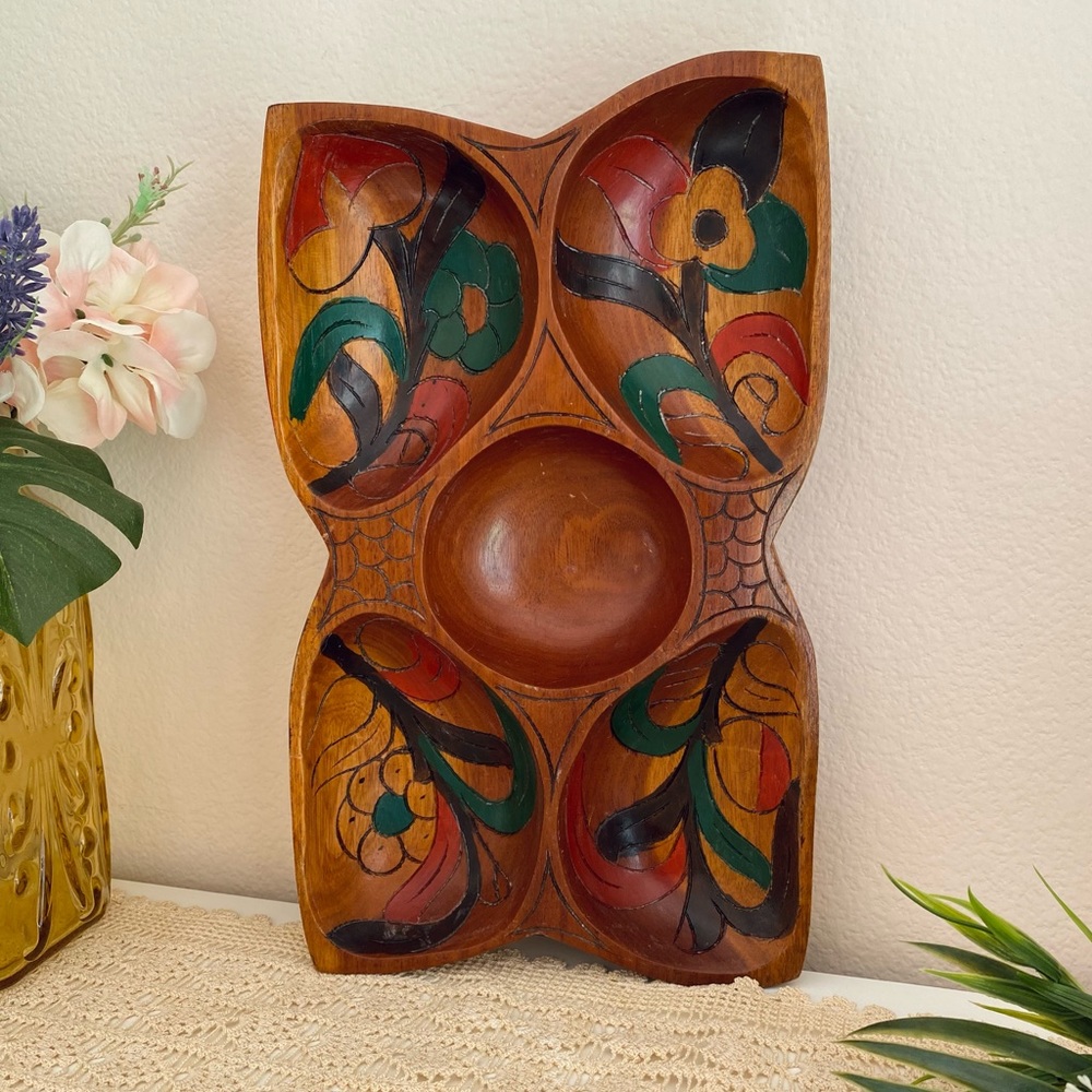 Vintage Monkey Pod Divided Tray
